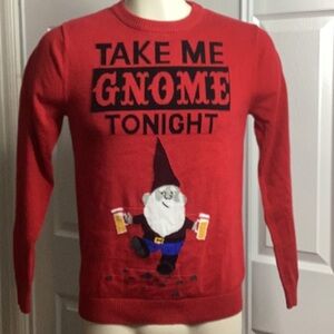 Mossimo Supply Co. Red Gnome Crewneck Sweater Beer Funny S Holiday